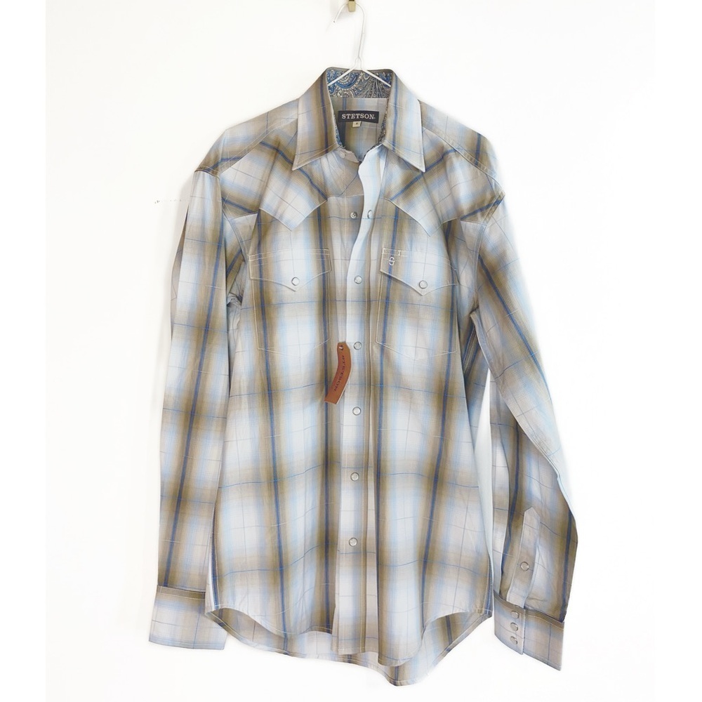 Stetson NWT Driftwood Ombré Plaid Western Shirt Mens size S